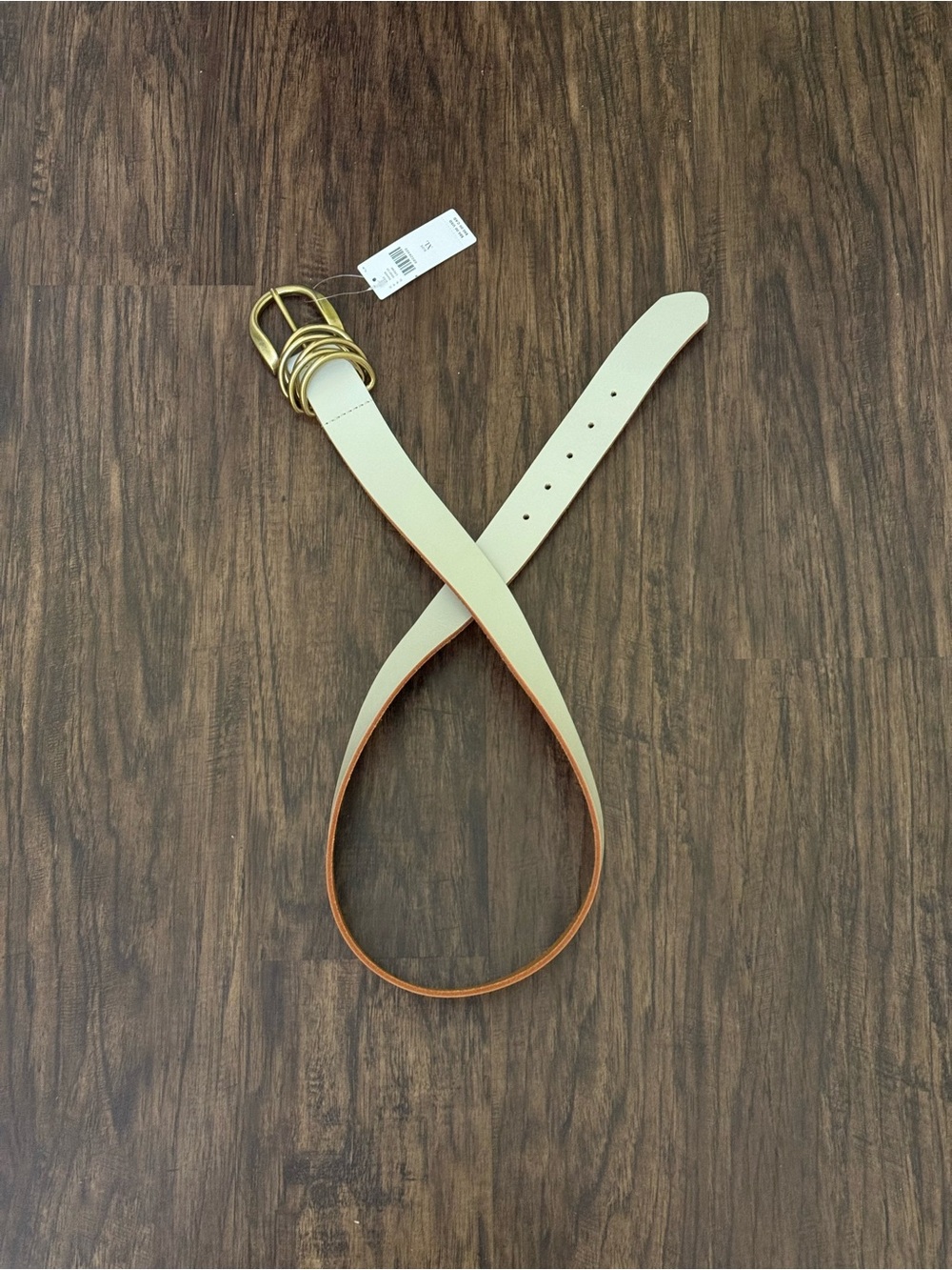 Anthropologie Ivory Leather keeper belt with Gold Triple-Ring